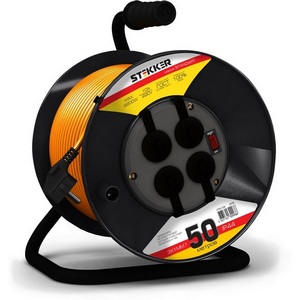 Изображение товара Удлинитель 4-х местный с заземлением 50 метров на пластиковой катушк IP44 Stekker Standart 39709