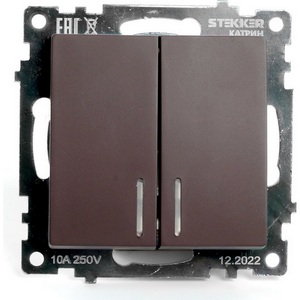 Изображение товара Выключатель встраиваемый двухклавишный с подсветкой (коричневый) Stekker Катрин 49021