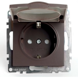 Изображение товара Розетка встраиваемая с заземлением защитной крышкой и шторками (коричневый) Stekker Катрин 49029