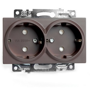 Изображение товара Розетка встраиваемая двойная с заземлением и шторками (коричневый) Stekker Катрин 49030