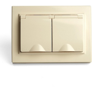 Изображение товара Розетка встраиваемая двойная с заземлением и защитной крышкой (слоновая кость) IP44 Stekker Эрна 49137