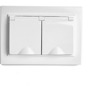 Изображение товара Розетка встраиваемая двойная с заземлением и защитной крышкой (белый) IP44 Stekker Эрна 49139