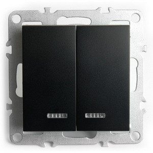 Изображение товара Выключатель встраиваемый двухклавишный с подсветкой (черный) Stekker Эрна 49147