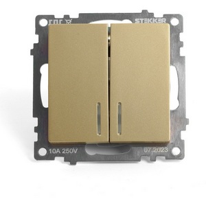 Изображение товара Выключатель встраиваемый двухклавишный с подсветкой (золото) Stekker Катрин 49217