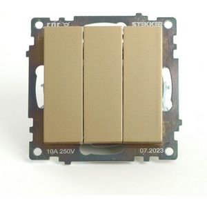 Изображение товара Выключатель встраиваемый трехклавишный (золото) Stekker Катрин 49219