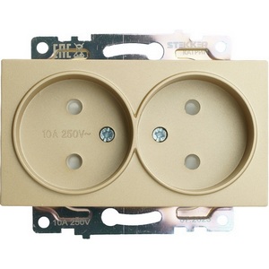 Изображение товара Розетка встраиваемая двойная без заземления со шторками (золото) Stekker Катрин 49225