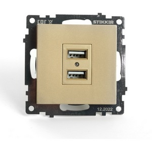 Изображение товара Розетка встраиваемая с USBх2 (золото) Stekker Катрин 49229