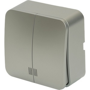 Изображение товара Выключатель накладной двухклавишный с подсветкой (серебро) Stekker София 49298