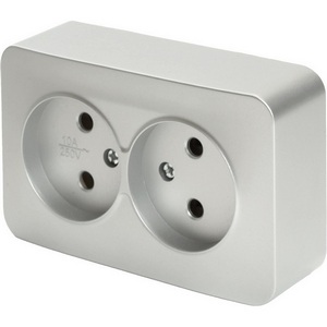Изображение товара Розетка накладная двойная без заземления (серебро) Stekker София 49327