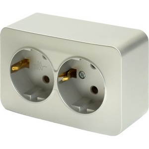 Изображение товара Розетка накладная двойная с заземлением (серебро) Stekker София 49328