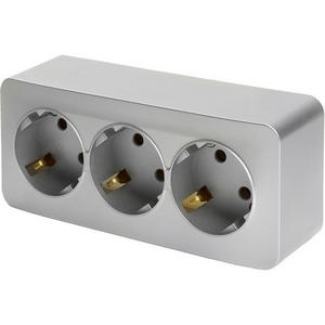 Изображение товара Розетка накладная тройная с заземлением (серебро) Stekker София 49330
