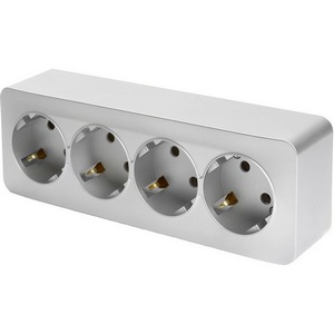 Изображение товара Розетка накладная 4-х местная с заземлением (серебро) Stekker София 49332