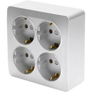 Изображение товара Розетка накладная 4-х местная с заземлением (серебро) Stekker София 49334