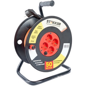 Изображение товара Удлинитель 4-х местный с заземлением 50 метров на катушке IP40 Stekker Standart 49391