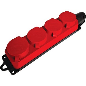 Изображение товара Розетка четверная с заземлением и крышкой (красный) IP44 Stekker Одри 49400