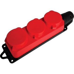 Изображение товара Розетка тройная с заземлением и крышкой (красный) IP44 Stekker Одри 49401