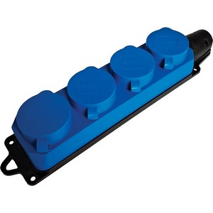 Изображение товара Розетка четверная с заземлением и крышкой (синий) IP44 Stekker Одри 49402