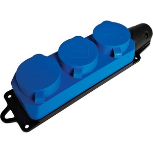 Изображение товара Розетка тройная с заземлением и крышкой (синий) IP44 Stekker Одри 49403