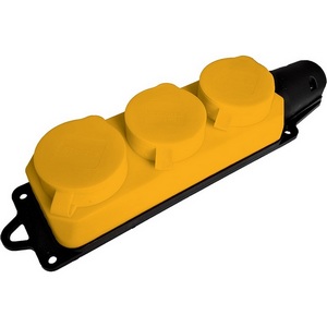 Изображение товара Розетка тройная с заземлением и крышкой (желтый) IP44 Stekker Одри 49407