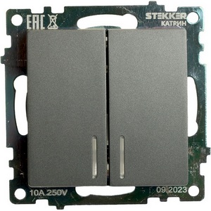 Изображение товара Выключатель встраиваемый двухклавишный с подсветкой (графит) Stekker Катрин 49409