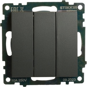 Изображение товара Выключатель встраиваемый трехклавишный (графит) Stekker Катрин 49415