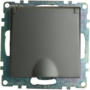 Изображение товара Розетка встраиваемая с заземлением защитной крышкой и шторками (графит) Stekker Катрин 49424