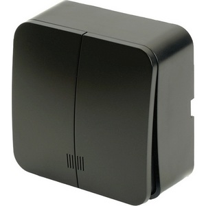 Изображение товара Выключатель накладной двухклавишный с подсветкой (черный матовый) Stekker София 49477