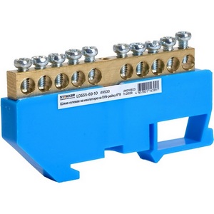 Изображение товара Шина нулевая на изоляторе на DIN-рейку 10 выводов (синий) Stekker 49533