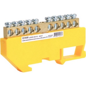 Изображение товара Шина заземления на изоляторе на DIN-рейку 10 выводов (желтый) Stekker 49547