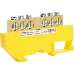 Изображение товара Шина заземления на изоляторе на DIN-рейку 6 выводов (желтый) Stekker 49552