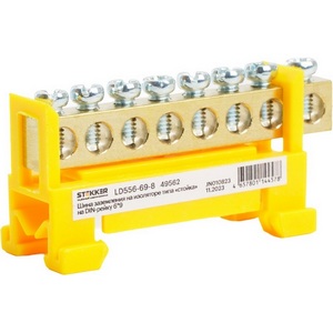 Изображение товара Шина заземления на изоляторе на DIN-рейку 8 выводов (желтый) Stekker 49562