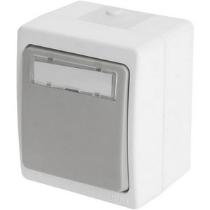 Изображение товара Выключатель одноклавишный накладной самовозвратный с окном для маркировки (серый, графит) Stekker Велена 49723