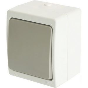 Изображение товара Выключатель накладной одноклавишный (белый,серый) IP54 Stekker Велена 49731