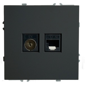 Изображение товара ТВ-розетка встраиваемая и Ethernet RJ-45 (черный) Stekker Эмили 49846