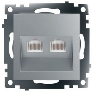 Изображение товара Розетка Ethernet RJ-45 двойная (серебро) Stekker Катрин 50005
