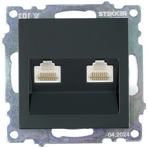 Изображение товара Розетка Ethernet RJ-45 двойная (черный) Stekker Катрин 50007