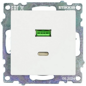 Изображение товара Розетка USB Type A+С (белый) Stekker Катрин 50051