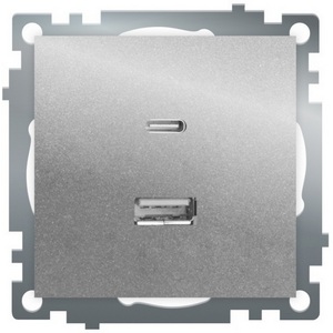 Изображение товара Розетка USB Type A+С (серебро) Stekker Катрин 50054