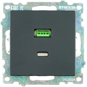 Изображение товара Розетка USB Type A+С (черный) Stekker Катрин 50055