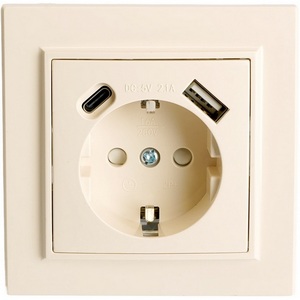 Изображение товара Розетка с заземлением и USB Type A+С (слоновая кость) Stekker Эрна 50077
