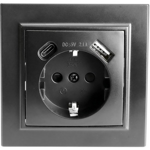 Изображение товара Розетка с заземлением и USB Type A+С (черный) Stekker Эрна 50078
