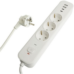 Изображение товара Сетевой фильтр 3-х местный с заземлением 2хUSB Type-A + 2хUSB Type-С 5 метров (белый) Stekker Nova 50101