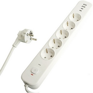 Изображение товара Сетевой фильтр 5-и местный с заземлением 2хUSB Type-A + 2хUSB Type-С 5 метров (белый) Stekker Nova 50104