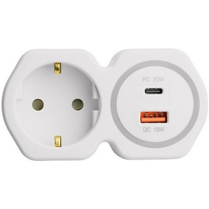 Изображение товара Разветвитель сетевой одноместный с заземлением с USB+Type C (белый, серый) Stekker 50109