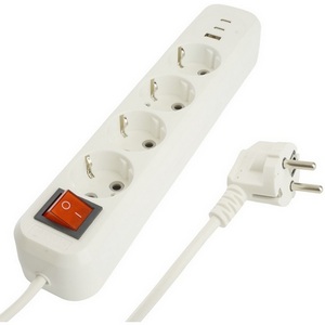 Изображение товара Удлинитель 4-х местный с заземлением USB Type-A + 2хUSB Type-С 5 метров (белый) Stekker Home 50141