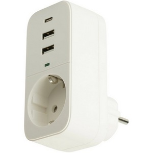 Изображение товара Сетевой фильтр одноместный с заземлением 2хUSB Type A+C (белый) Stekker Nova 50142