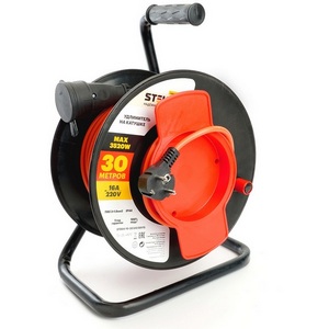 Изображение товара Удлинитель одноместный с заземлением 30 метров на пластиковой катушке Stekker Standart 50175