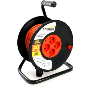 Изображение товара Удлинитель 4-х местный с заземлением 30 метров на катушке Stekker Standart 50184