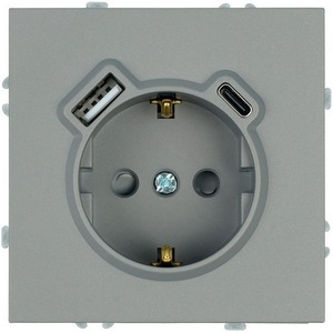 Изображение товара Розетка с заземлением и шторками с USB Type A+С (платиново-серый, soft touch) Stekker Эмили 50219