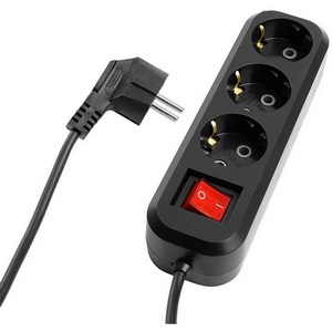 Изображение товара Удлинитель 3-х местный с заземлением 2 метра с выключателем (черный) Stekker Home 50421